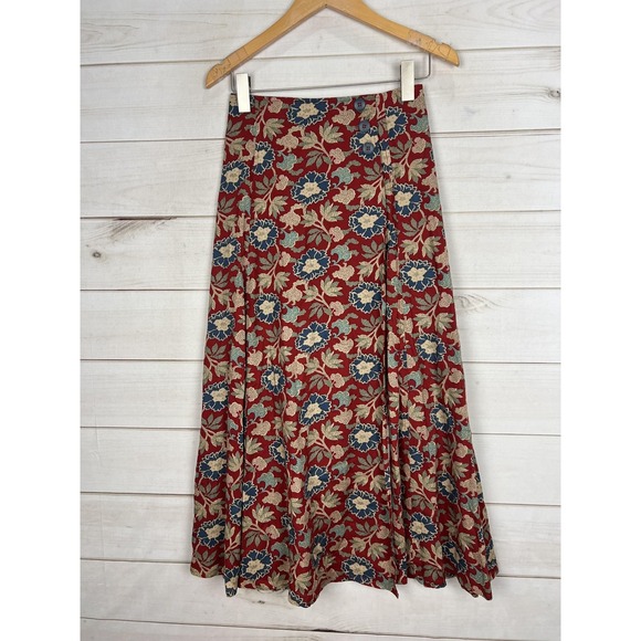 Vintage Double D Ranch Wear Skirt Womens Small Red Floral Rayon